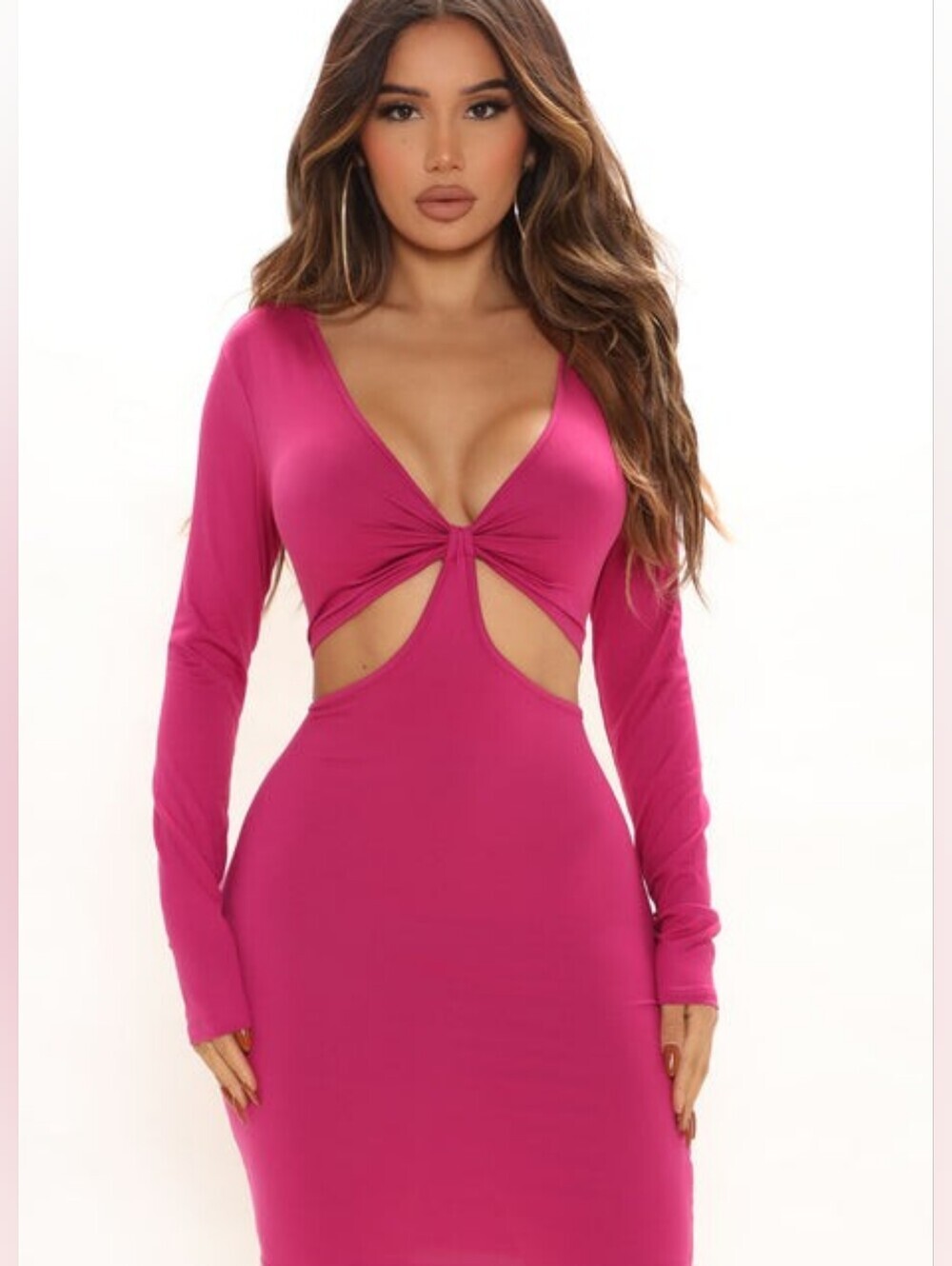 Fashion Nova Gigi Mini Dress - Magenta Long Sleeve Stretch Cocktail Dress 1X